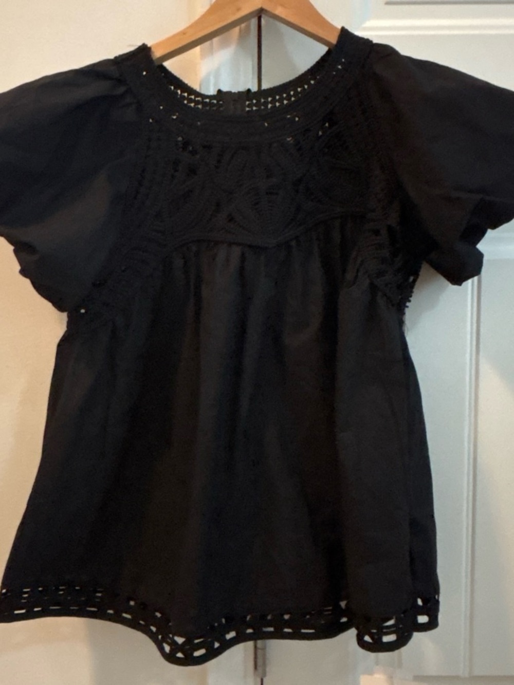 Avantlook Black Crochet Yoke Short Sleeve Top